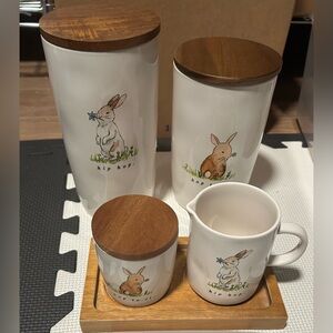 Rae Dunn vintage wooden bunny rabbit Easter set